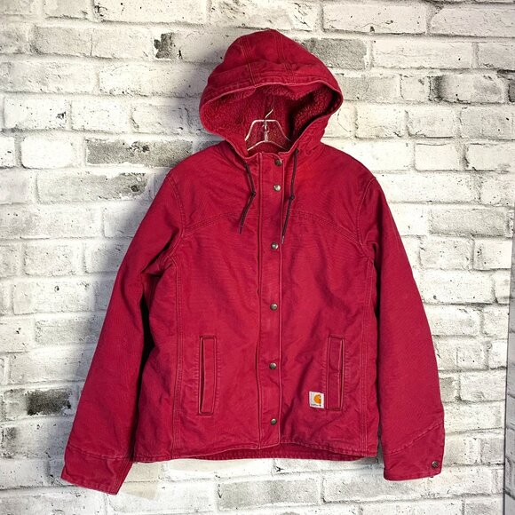 Carhartt Jackets & Blazers - Carhartt Sherpa Lined Jacket Loose Fit Washed Duck Hooded Barn Coat Size S